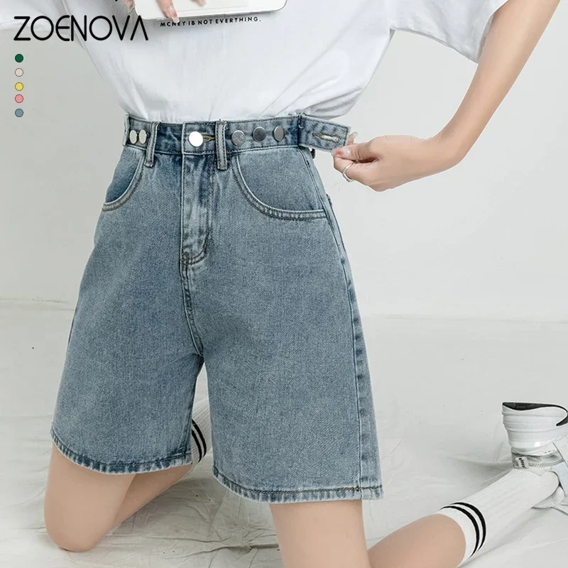 ZOENOVA spodenki z paskiem jeansy damskie luźne Y2K moda proste Vintage Streetwear jeansy 2024 letnie luźne krótkie spodnie dżinsowe Femme