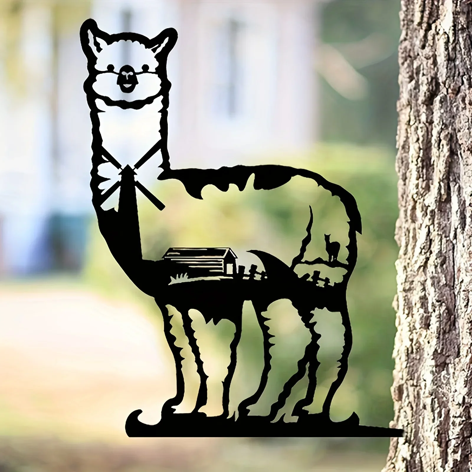 CIFBUY Deco Funny Alpaca Garden Stake, Animal Metal Silhouette Yard Sign With Stake For Fence Mount, Garden Decor, Lawn, Yard, O