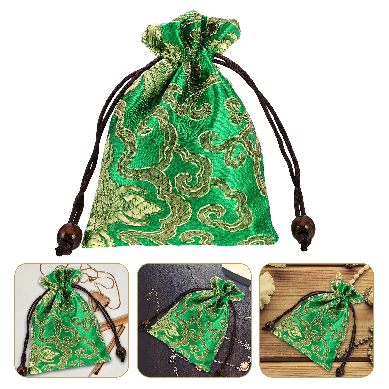 

Traditional Chinese Embroidery Storage Pouch Brocade Drawstring Bag for Singing Bowl Jewelry Protection Lightweight Portable