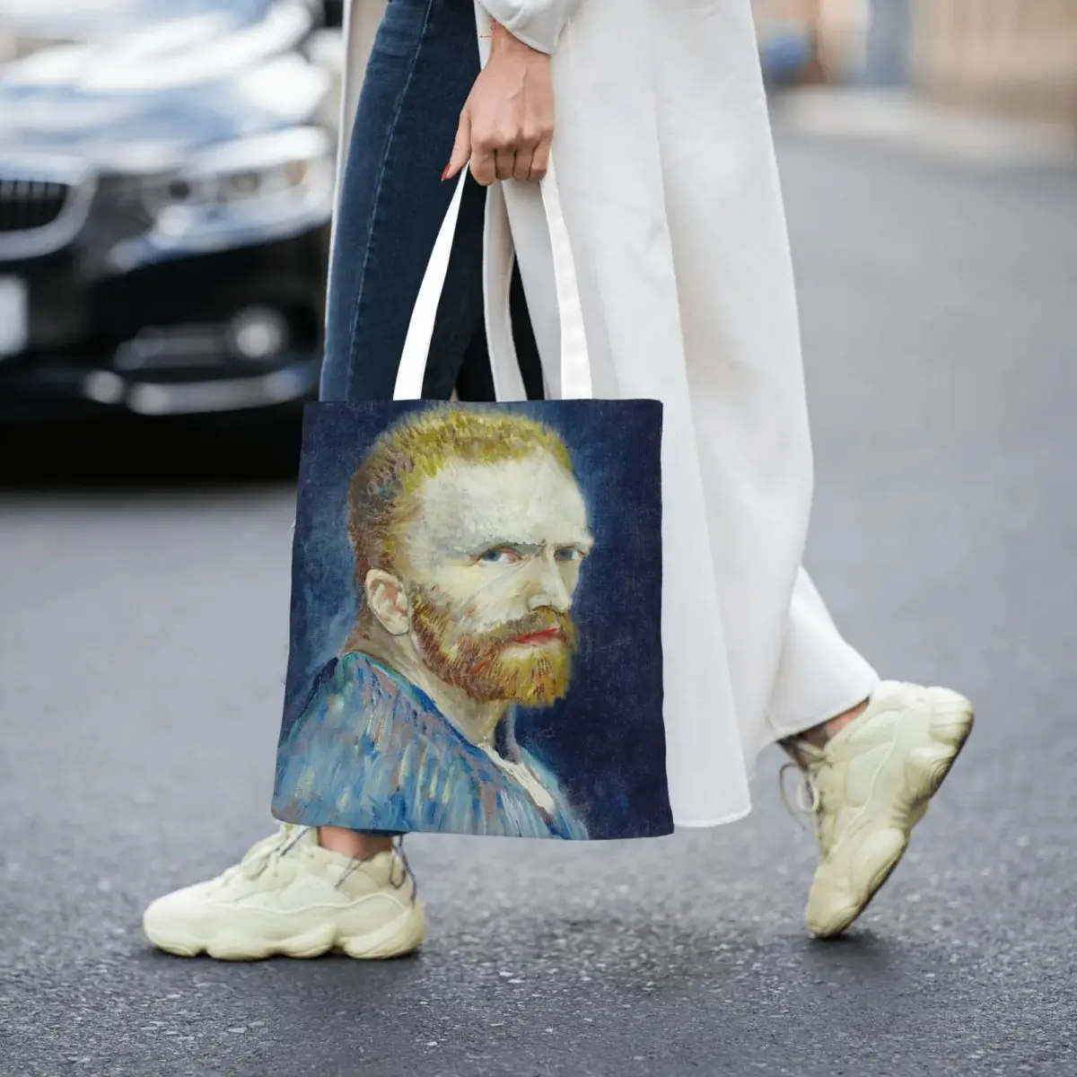 Lona saco com van gogh retrato, grande capacidade shopping bag para unisex estudante