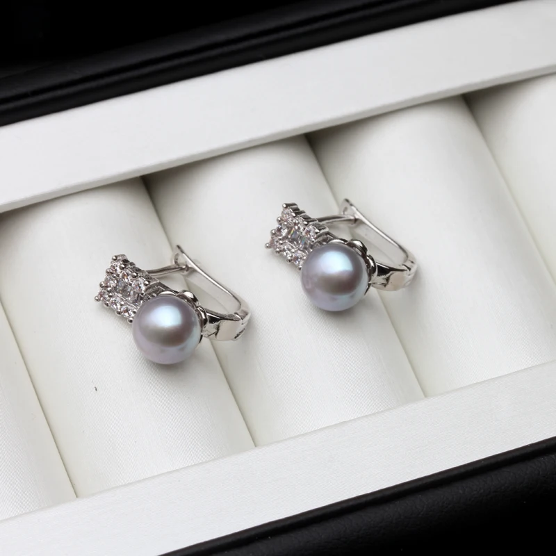 

Real Silve 925 Pearl Clip Earrings For Women,Cultured Natural Freshwater Gray Pearl Earrings Wife Mother Birthday Gifts White