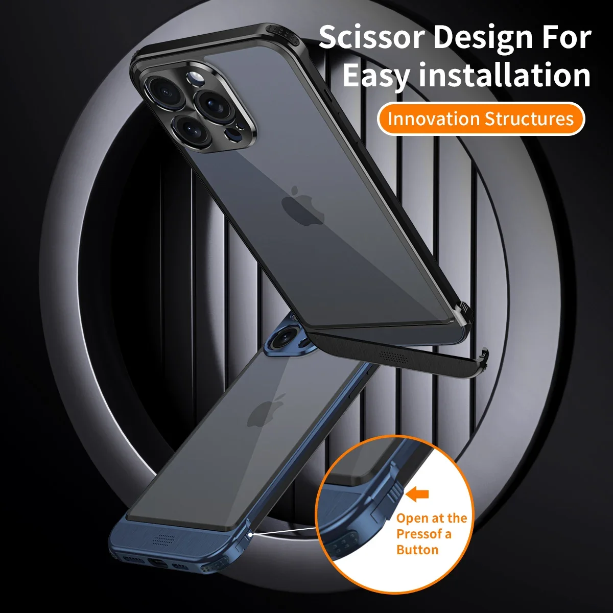 Anti-fall HD Glass Phone Case For iPhone 15 14 13 12Pro 15Pro Max 14Pro 14 15Plus Metal Frame Spring Buckle With Lens Protection