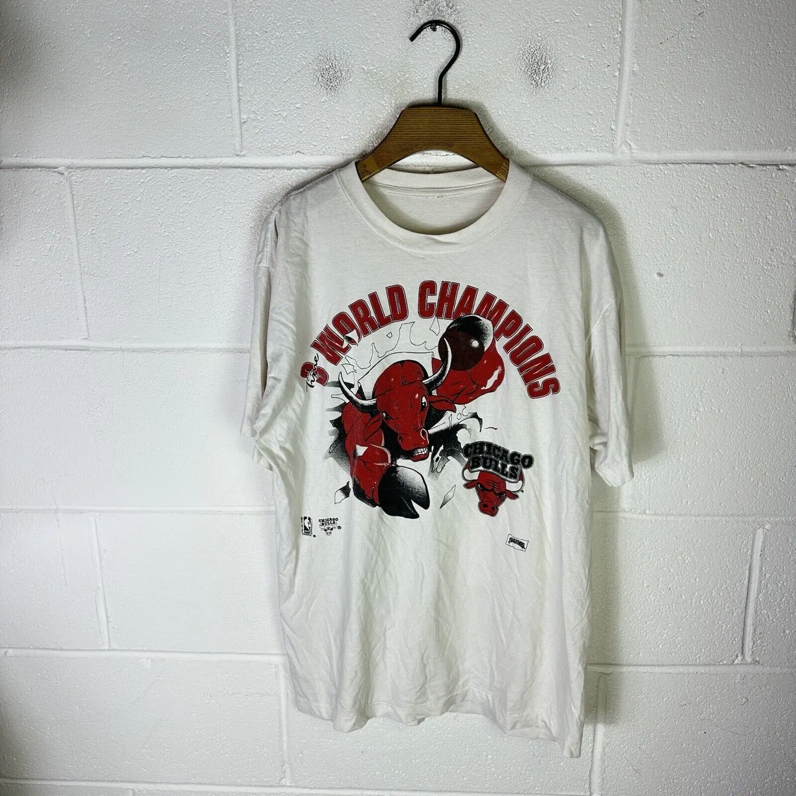 Vintage Chicago Bulls Shirt Mens Large White Nutmeg Single3 Peat 90s NBA