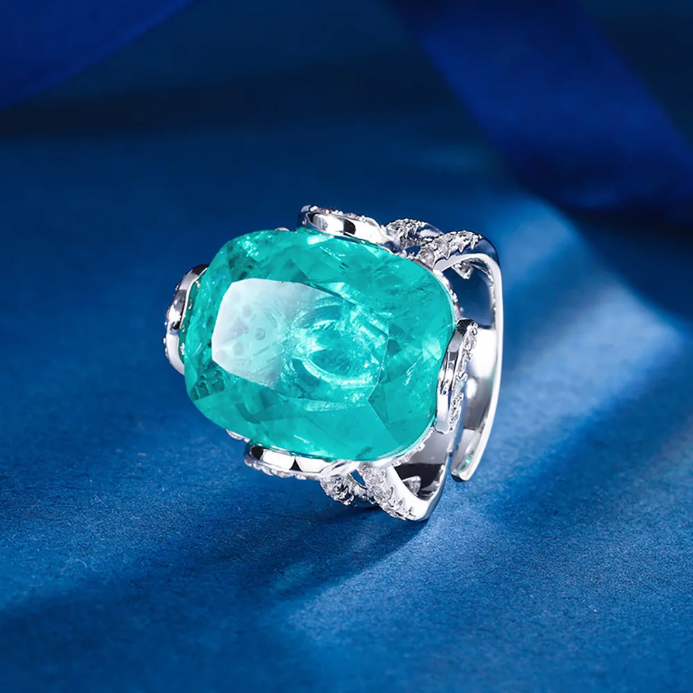 2024 New Trend 15*25MM Sapphire Emerald Ruby Ring for Women Simulated Gemstone Cocktail Party Fine Jewelry Accessories Lady Gift
