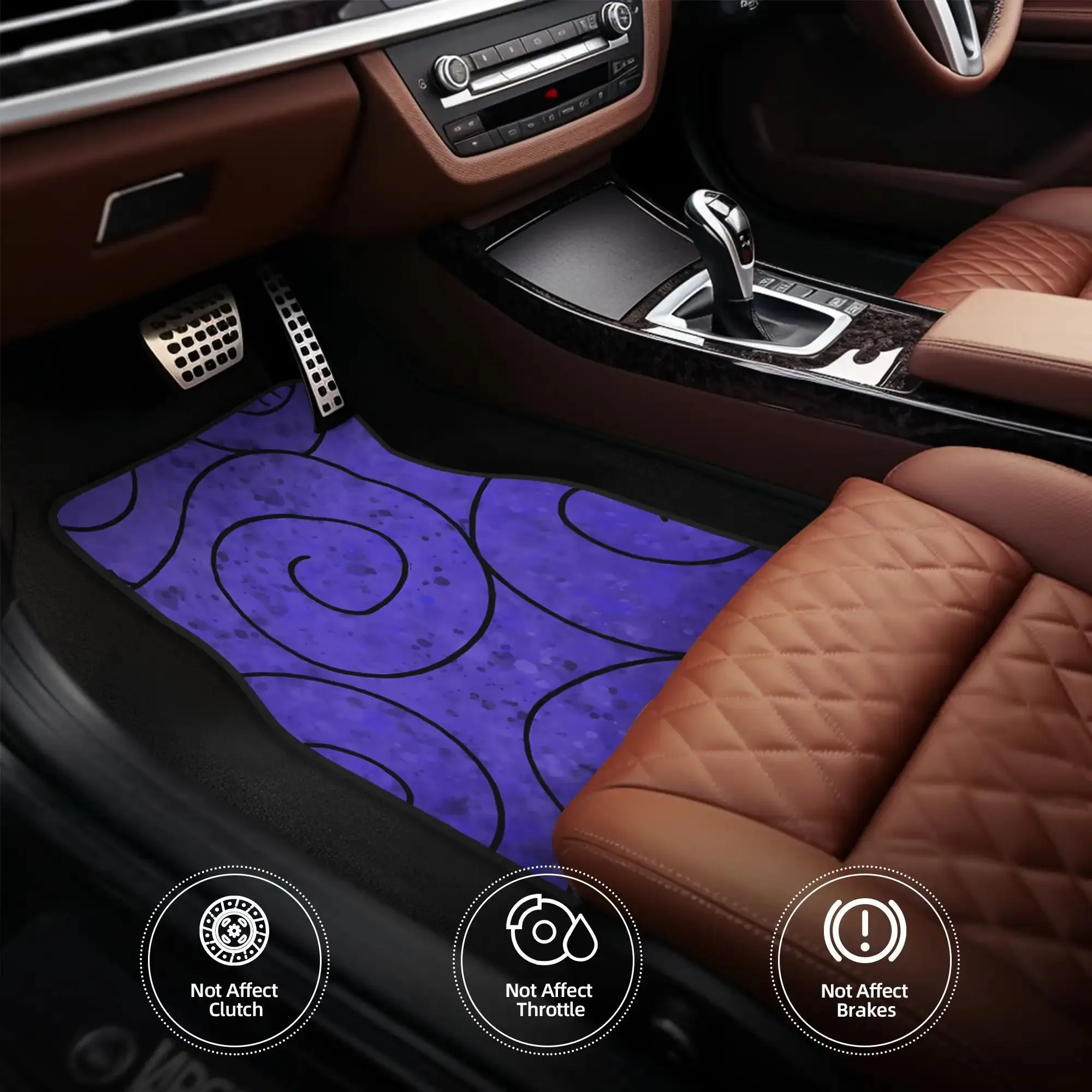 4pcs One Piece Gomu No Mi Splatter Devil Fruit Car Floor Mats - Stylish Purple & Blue Swirl Design, Durable Polyester, Fit For F