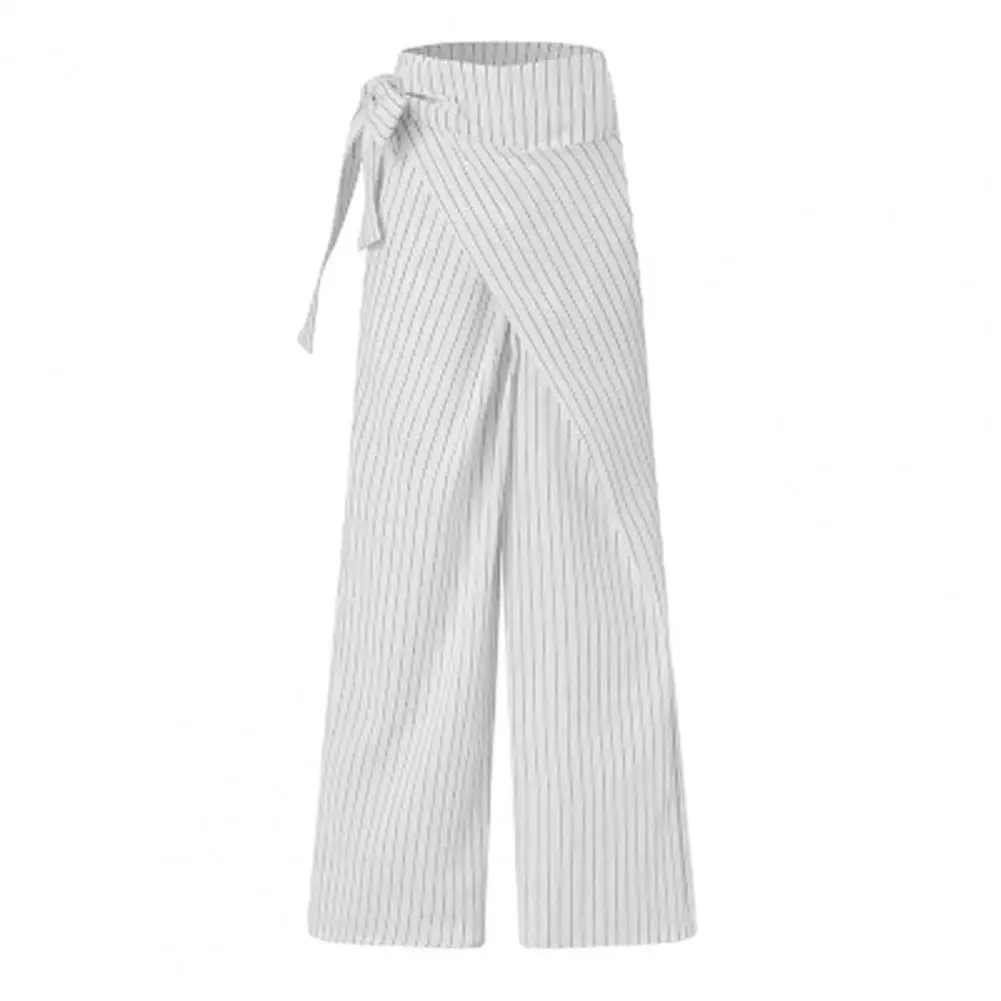 Women Wide-leg Pants Pants Women’s Wide Leg Pants with Side Lace-up Striped Print Trousers with Pockets Oversized Exercise