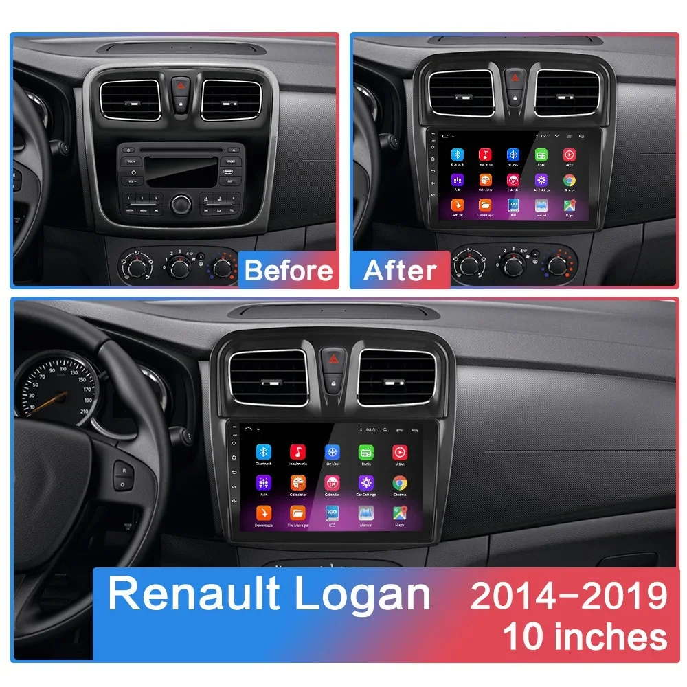 2DIN Android 13 radio For Renault Logan 2 Sandero 2 2012-2019 Car stereo Multimedia Player Carplay Auto GPS Navi DSP RDS NO DVD