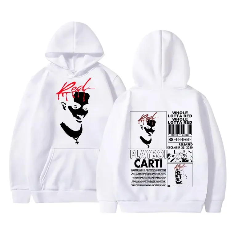 Rapper Playboi Carti Hoodie Whole Lotta Red Album Graphic Sweatshirts Men's Women's Hip Hop Vintage Oversized Hoodies Streetwear