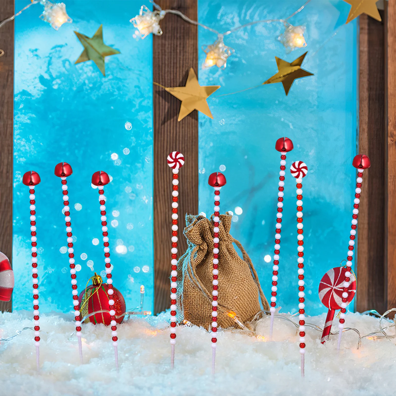 

20 Pcs Christmas Candy Strip Decoration Tree Picks Ornaments Cane Bell Pendant Plastic Jingle