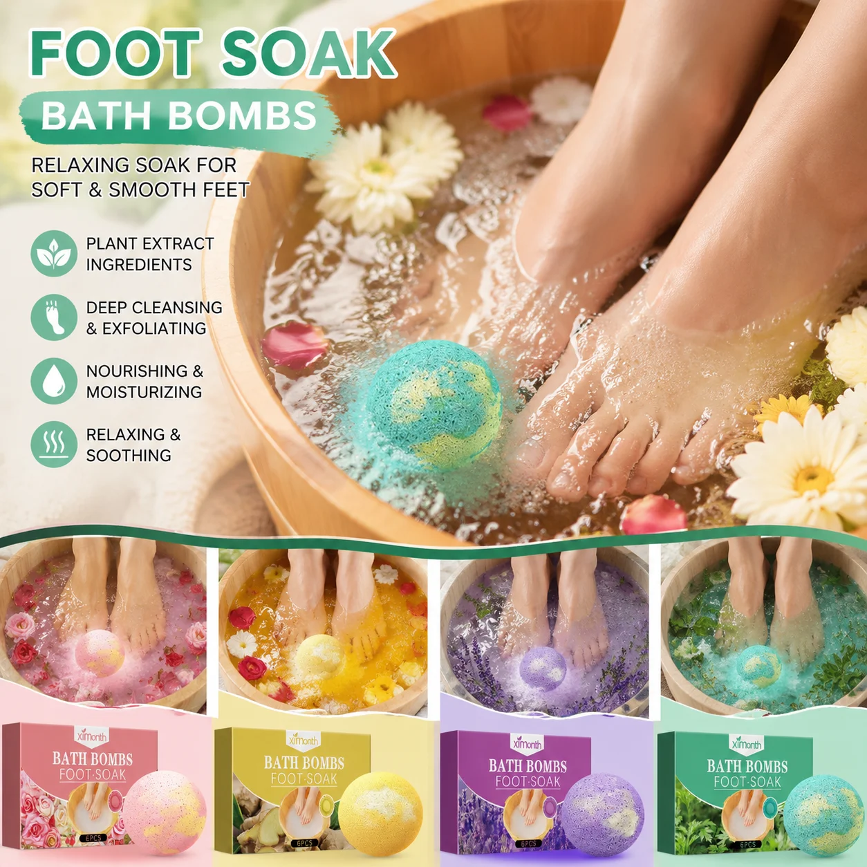 Rose Foot Soak Bomb Tablets Deep Cleansing Exfoliating Foot Spa Treatment with Plant Extract Moisturizing Soft Feet Care Therapy