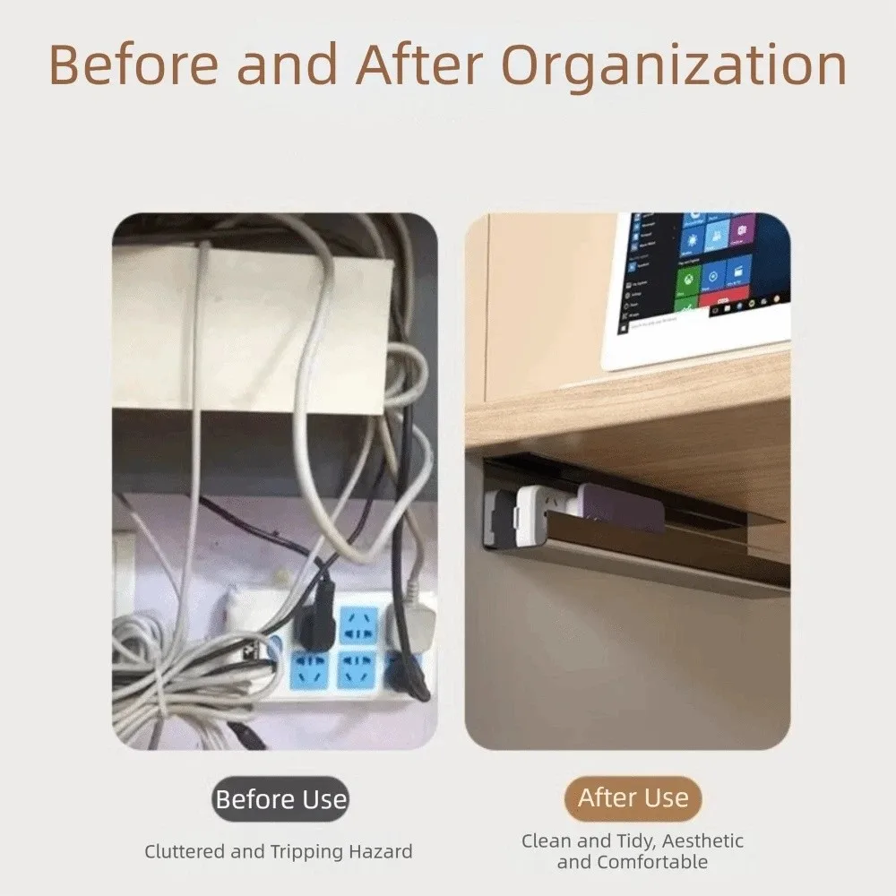 PVC Under Desk Cable Management Tray Large Capacity Adhesive Mount No Punch Cable Organizer Minimalist Design Easy Installation