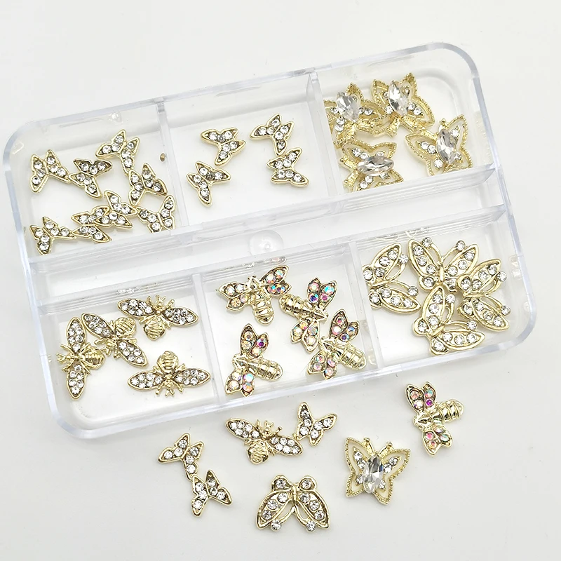 1Box 3d Nail Art Strass Edelsteine Dekoration Metall Herz Planet gemischte Nagel Charms Schmuck Nägel Kunst Dekoration Zubehör