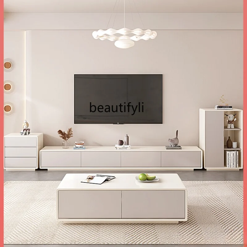 

Modern Light Luxury TV Cabinet Floor Combined Tea Table Floor Cabinet Cream Style Household Storage Cabinet Side Cabinet