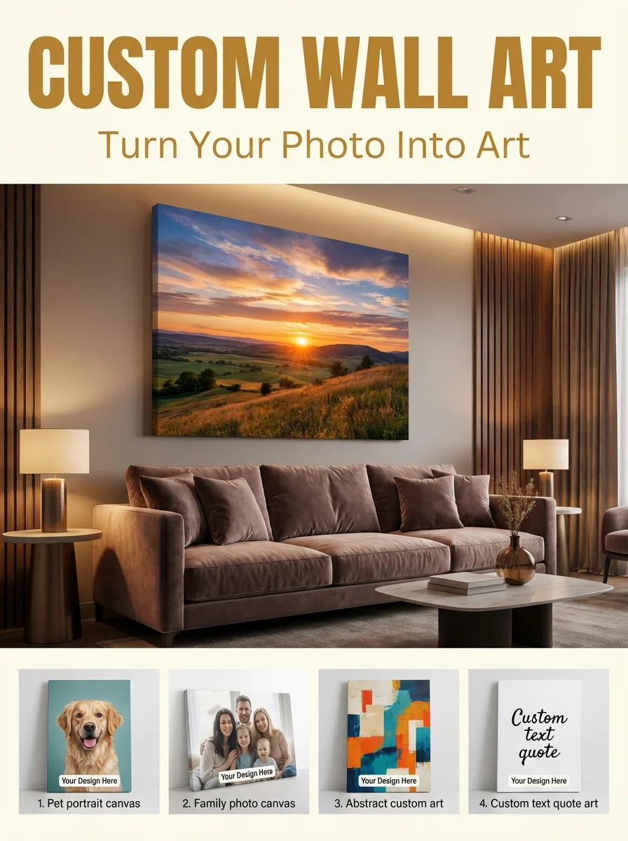 1/3pcs Personalized Custom Canvas Print Photo Custom Poster Wall Art Family Pet Memorial Anime Wedding Birthday Gift Unframed