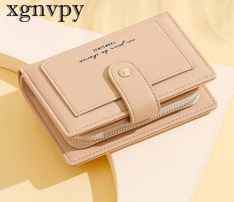 xgnvpy New PU Multi-card Women\'s Short Folding Wallet Zipper Large Capacity with Japan and South Korea Coin Wallet