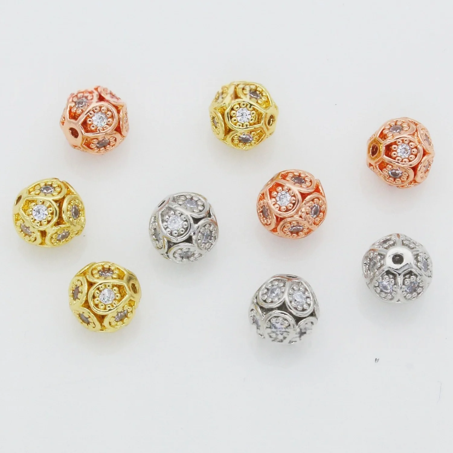 

5 Pcs 18K Copper Gold-plated Hollow Flower Ball Jewelry, Spacer Beads Diy Crystal Pearl Bracelet Necklace Accessories Wholesale