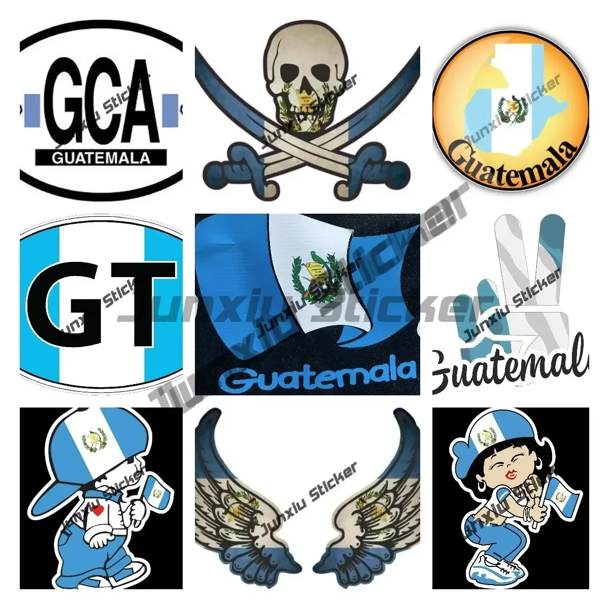 

Creative Guatemala Flag Wings Motorcycle Stickers Jack Pirate Skull Country Code GCA Oval Sticker with Flag for Bumper Laptop