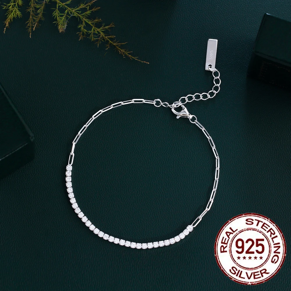 

CWWZircons Trendy Sterling Silver 925 Circular Cubic Zirconia Tennis Chain Bracelet for Women Wedding Crystal Jewelry Gift SB019