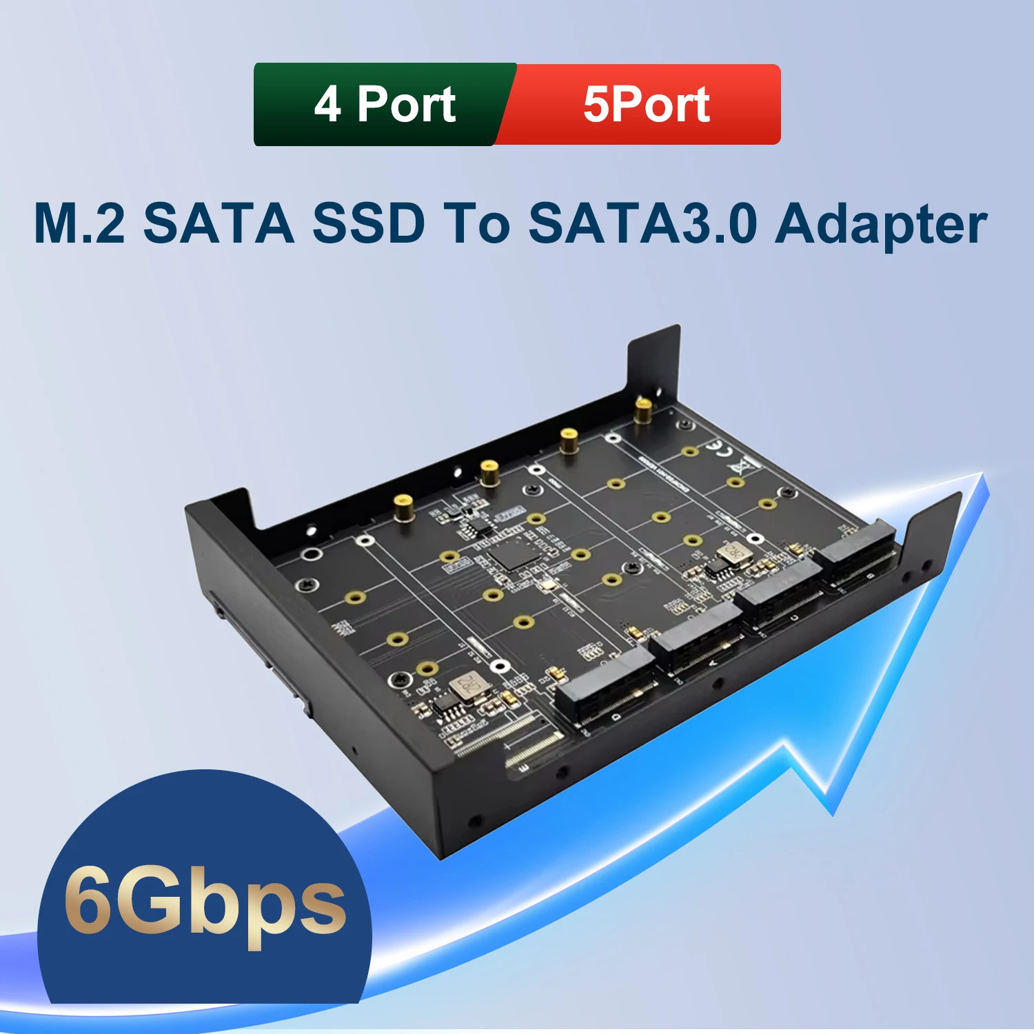 4/5 Port B+M Key M.2 SATA SSD to 3.5-inch SATA 3.0 6Gbps JBOD Adapter Card, With Metal Shell Socket M2 NGFF to SATA Adapter Box