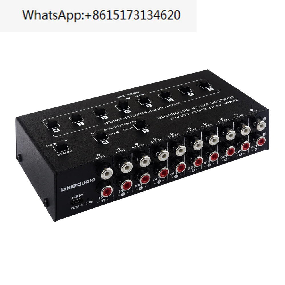 

2 input and 8 output audio signal selection switching splitter, support 2 groups of mixing inputs, 8 groups