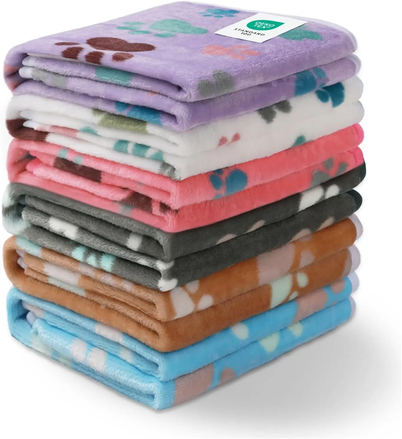 Paquete de 6 Mantas Suaves y Esponjosas para Mascotas con Diseño de Huellas, Forro Polar Cálido para Perros y Gatos, Pequeñas 23x16 Pulgadas