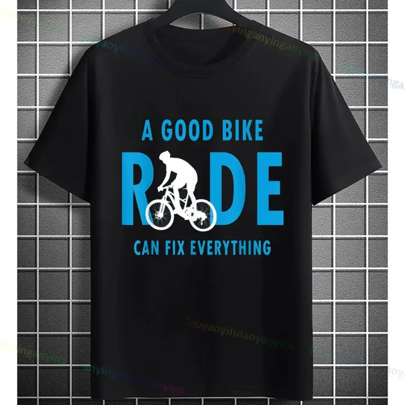 A Good Bike Ride Can Fix Everything T-shirt Slogan Graphic Design Tee Casual Short-sleev Pure Cotton Sport Tshirt