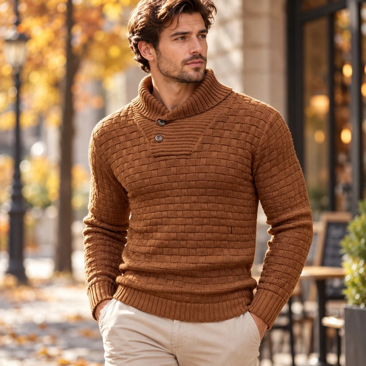 Pullover Round Neck Sweater Straight Fit Minimalist Long Sleeve Heavyweight Heat Set Finish Casual Spring Autumn for Men