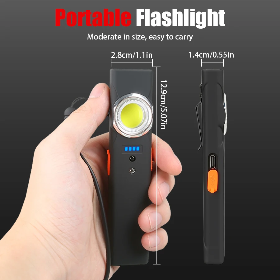 Super Bright LED Keychain Flashlight USB Rechargeable 600Lm Mini Torch Portable Work Light With Magnet Waterproof Pocket Lantern