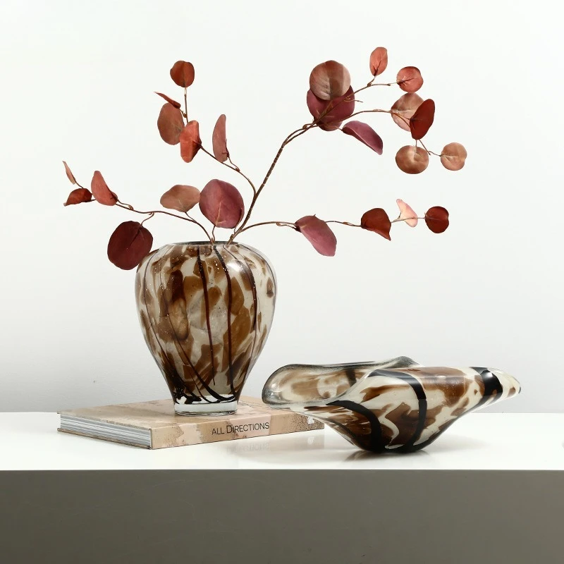 Creative pattern glass vase villa living room coffee table dining table high-end fruit pot decoration