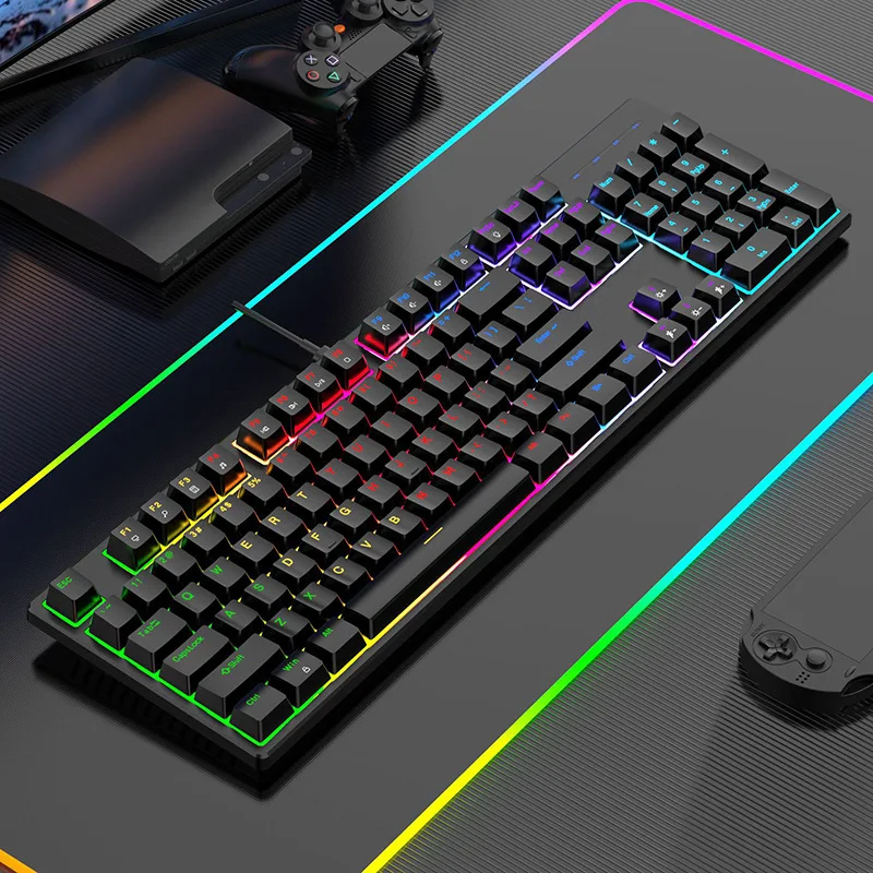 KM100M True mechanical Ergonomics keyboard RGB game green axis dustproof waterproof 104 competitive Breath Colorful LED Light