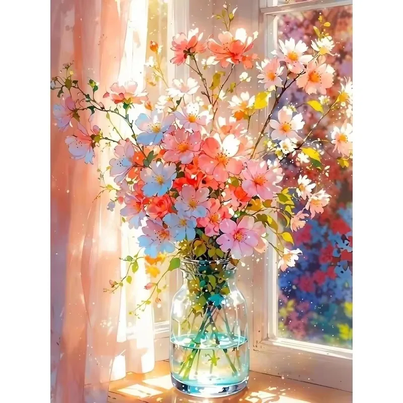 500/1000/1200/2000PCS Jigsaw Puzzle Peaceful Window Scene with Flower Vase For Adults Ideal For Stress Relief And Relaxation