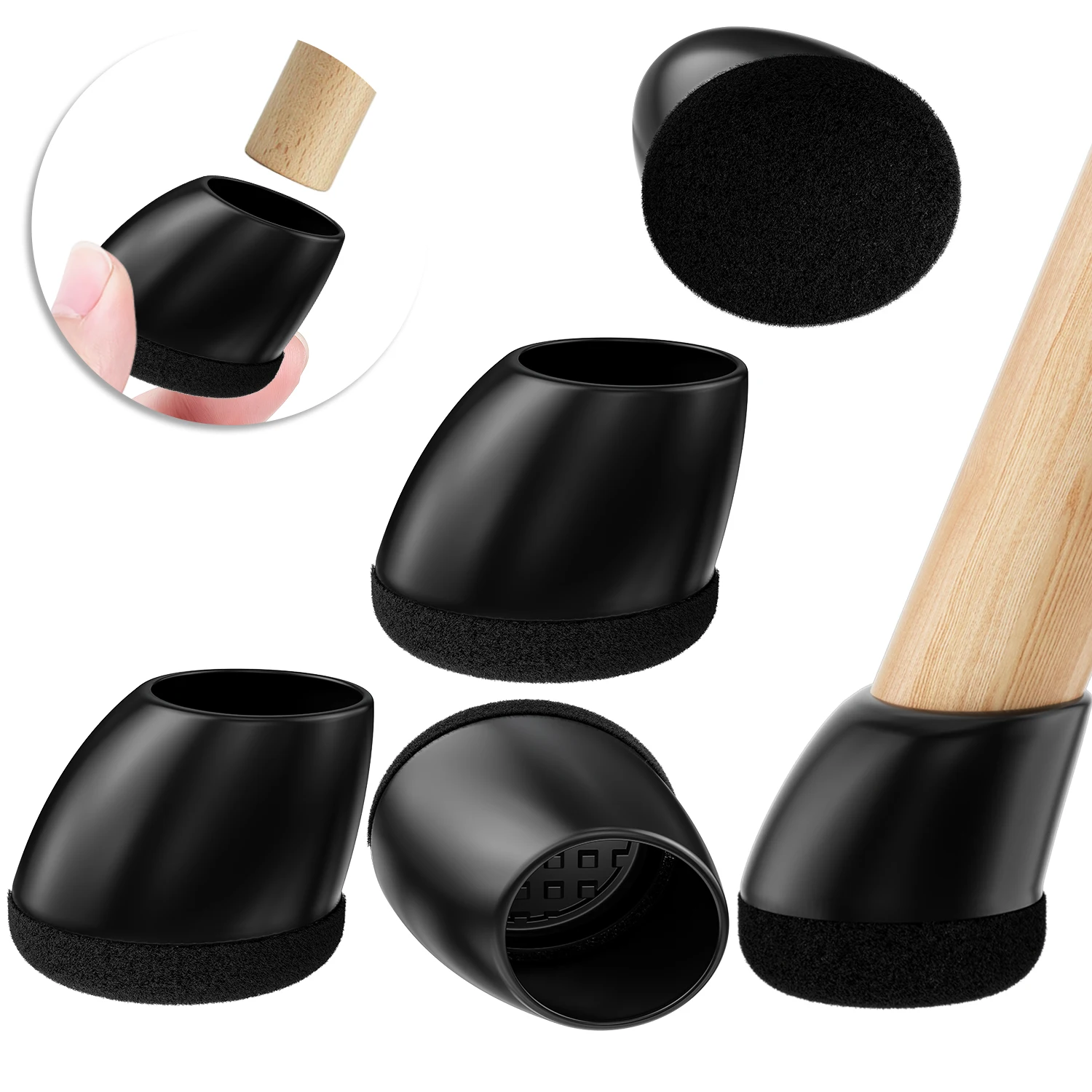16 STKS Siliconen Stoelpootdoppen Antislip Ronde Schuine Stoelpoten voor 15 ° -25 ° met viltjes Hardhouten vloer Geen lawaai Geen krassen