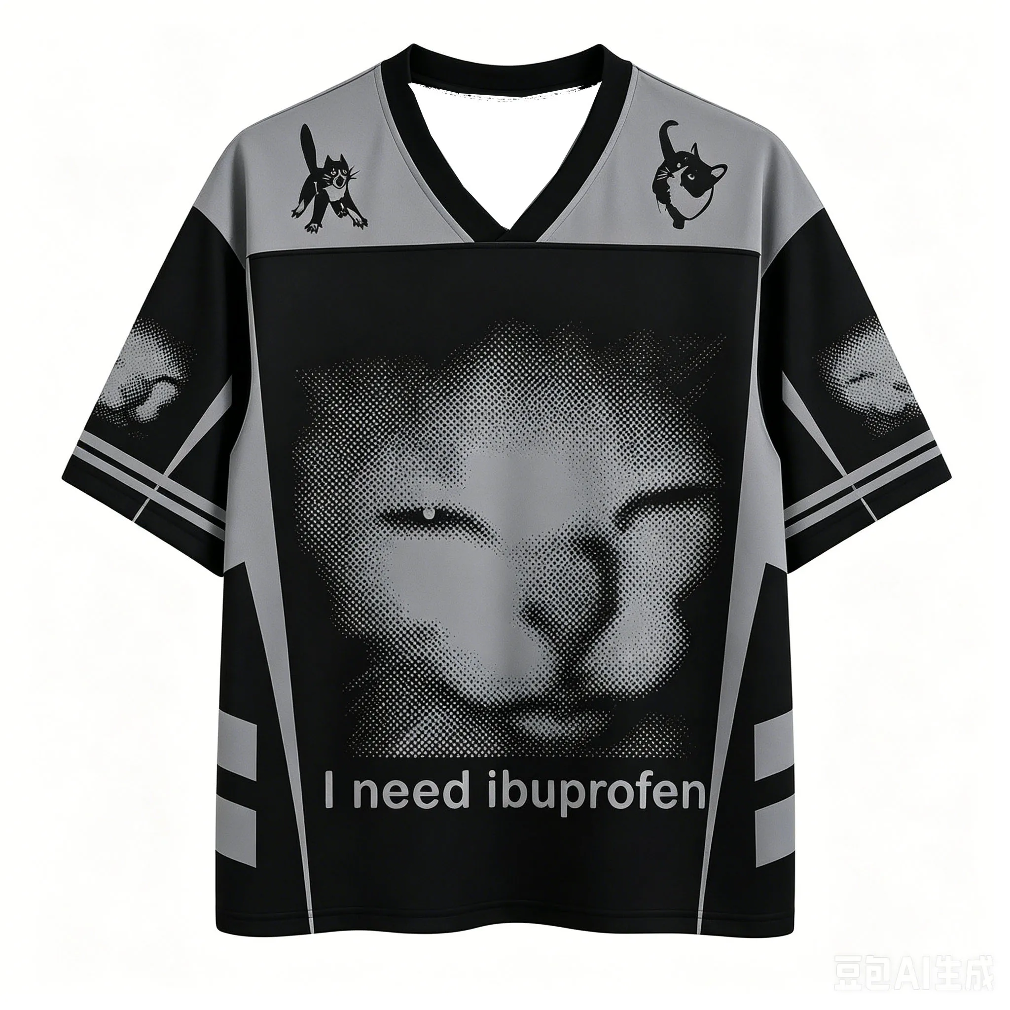 Trendiger Bestseller 2026 Mode Cyberpunk Kitten Fitness-Trikot Hawaiianisches Casual Hip-Hop V-Ausschnitt T-Shirt Wander- Alltags- Street-Sport-Oberteil – Detail 6
