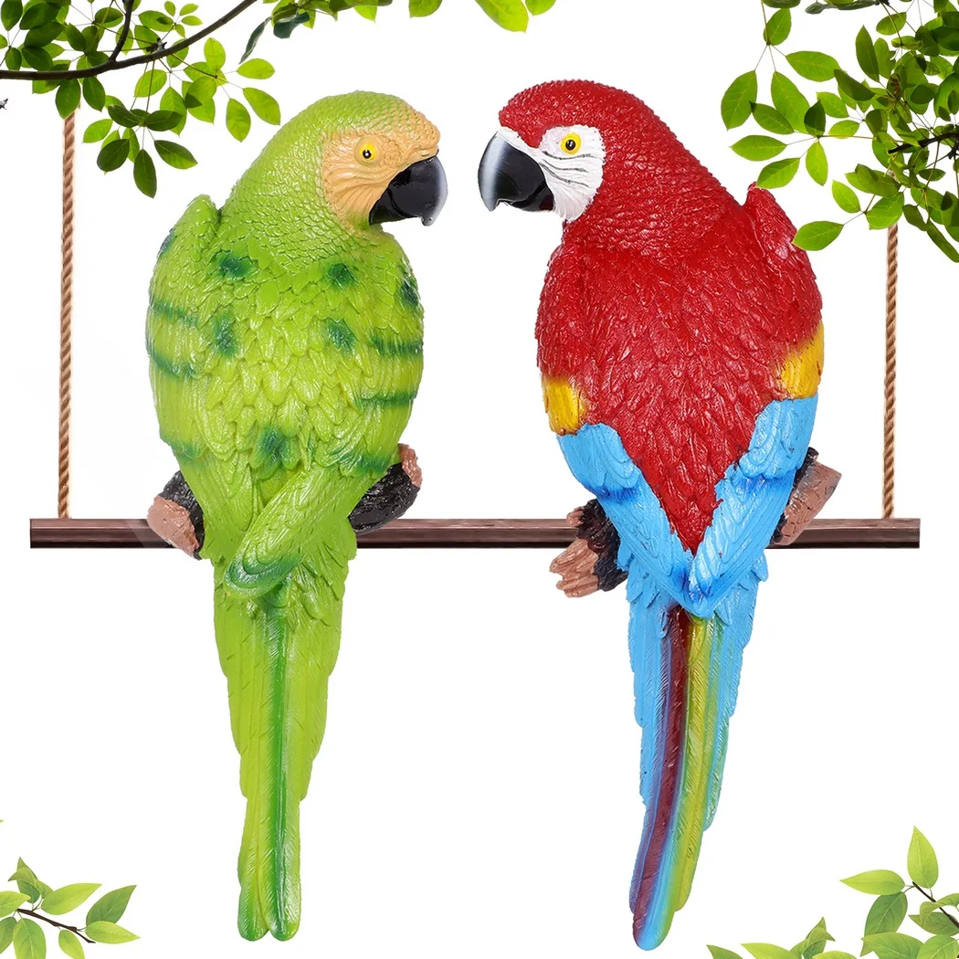 2Pcs Parrot Figurines Decor Outdoor Parrot Figures Tiki Bar Decor Realistic Parrot Statues For Outside Bird Sculptures Parrot