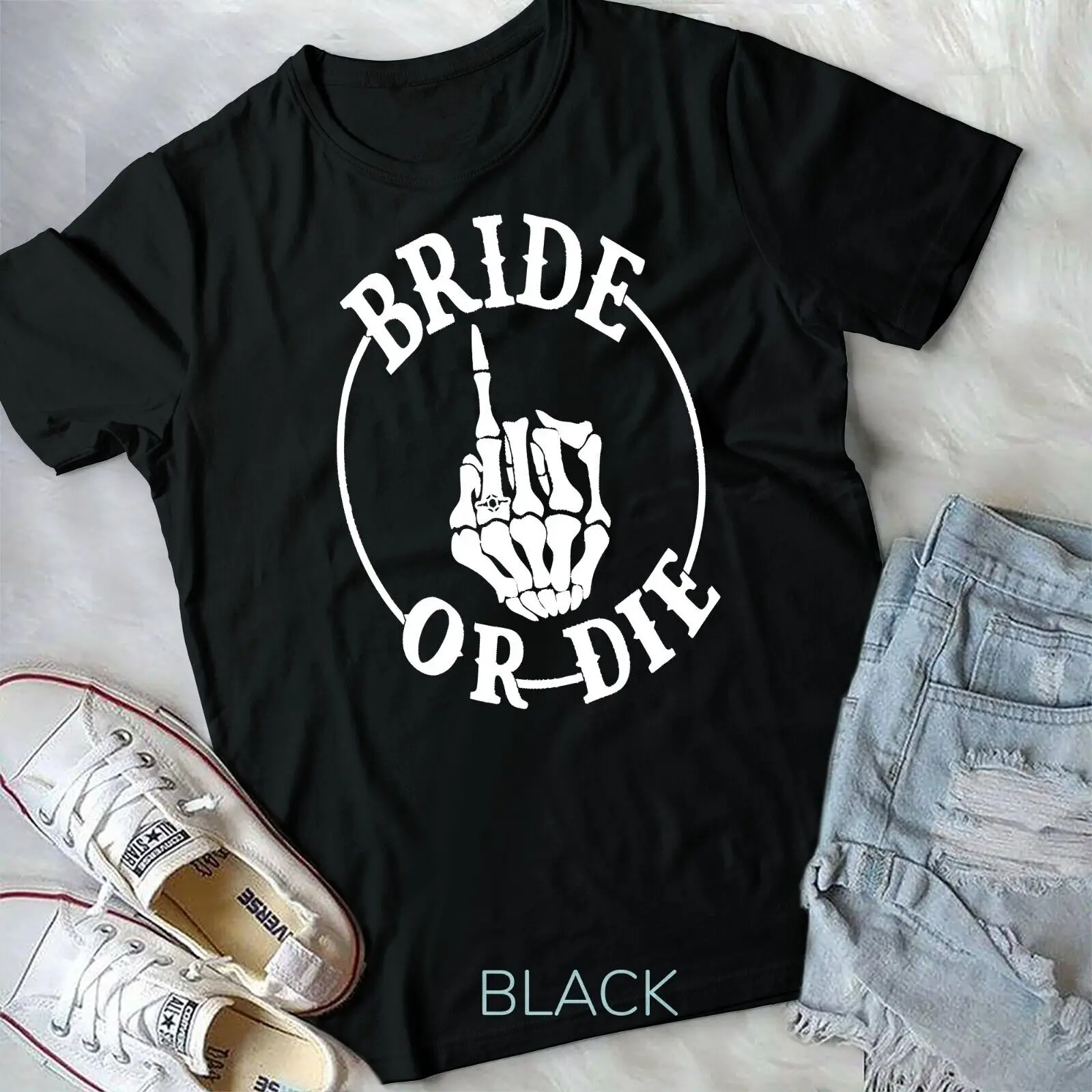 Bride Of Die Till Death Do Us Party Skull Hand Halloween Unisex T-shirt