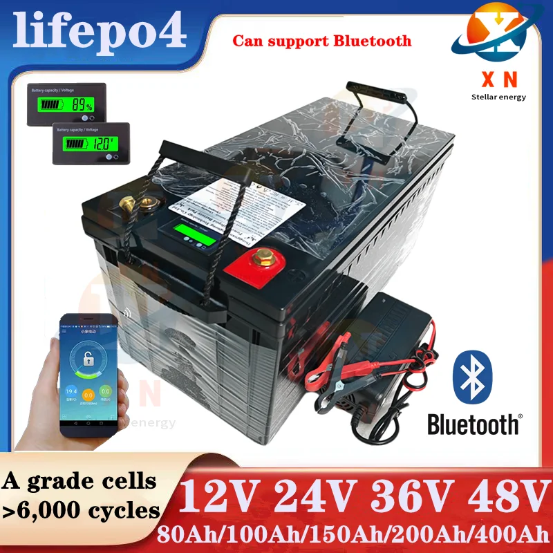 

Waterproof 12V 24V 36V 48V 80Ah 100Ah 150Ah 200Ah 400Ah Lifepo4 battery BMS inside for trolling motor boat RV +Charger