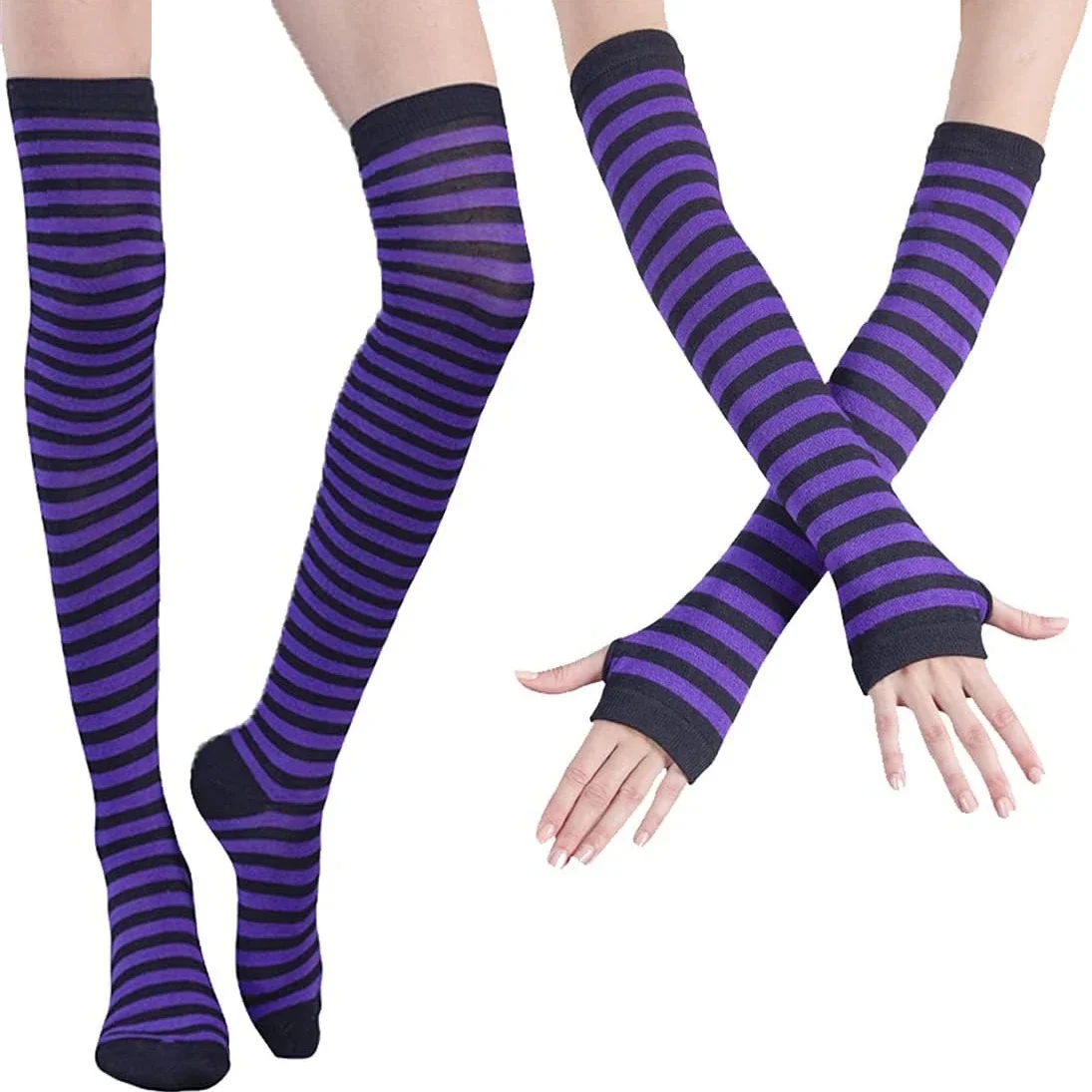 1 Set Overknee-Regenbogen-Strümpfe und Handschuhe Set Cosplay-Zubehör Arm- und Beinwärmer für Mädchen – Detail 11