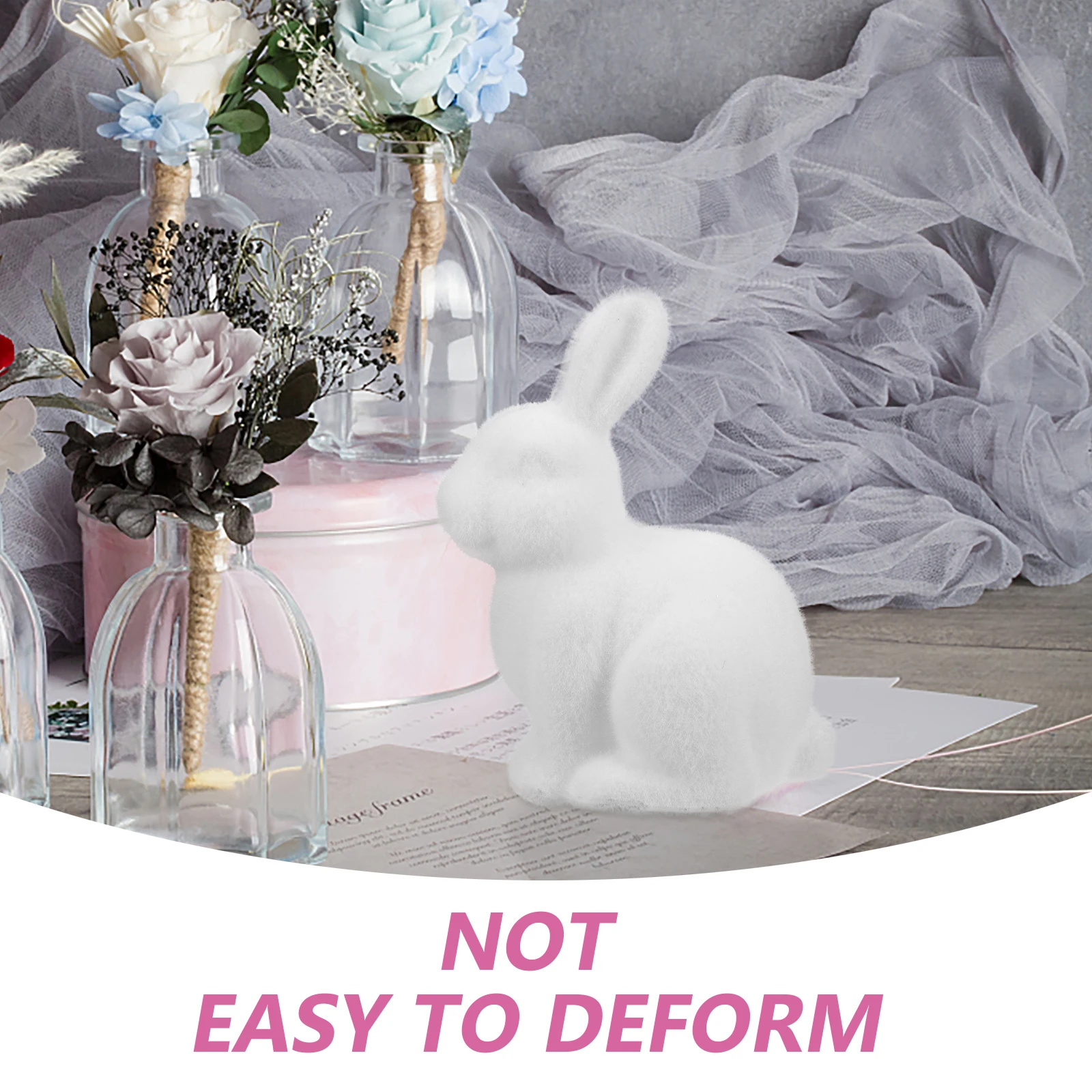 

Easter Bunny Ornaments White 21cm Flocked Decoration Foam Desktop Sculpture Small Rabbit Adornment Living Room Office