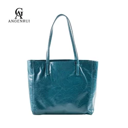 ANGENGRUI Brand Luxury Leather Women's Bag Oil Wax Leather Tote Bag Fashion Leisure Soft Leather Shopping Bag Commuter  Handbag