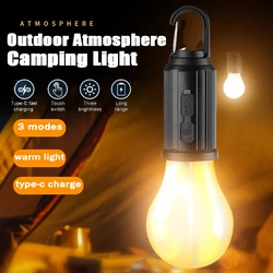 Linterna de luz LED para acampar, Lámpara de trabajo impermeable con gancho, 3 modos de iluminación para exteriores, tipo C, recargable por USB, 400mAh, E5