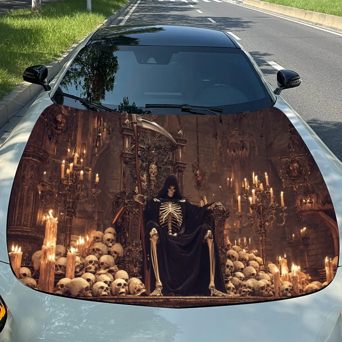 

Reaper Hall со свечой Shadow Skull Tide Автомобильная виниловая пленка, материал ПВХ, водонепроницаемая наклейка на капот автомобиля, самоклеящаяся устойчивая к царапинам