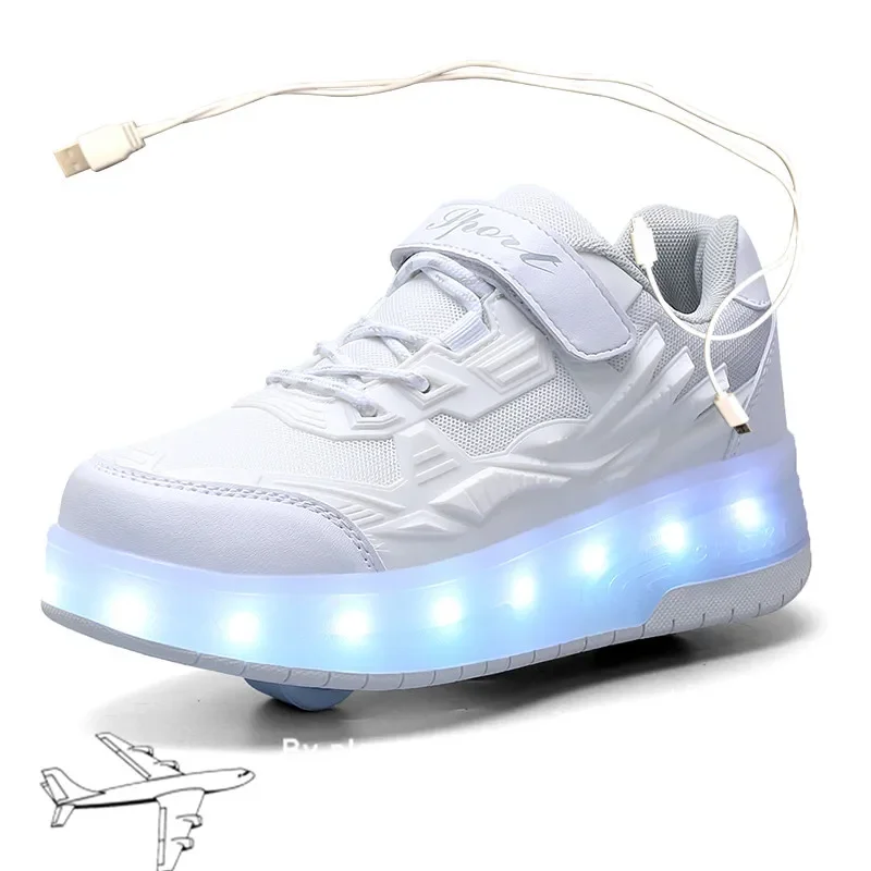 2023 New 29-40 USB Charging Children Sneakers With 2 Wheels Girls Boys Led Shoes Kids Sneakers With Wheels Roller Skate Shoes