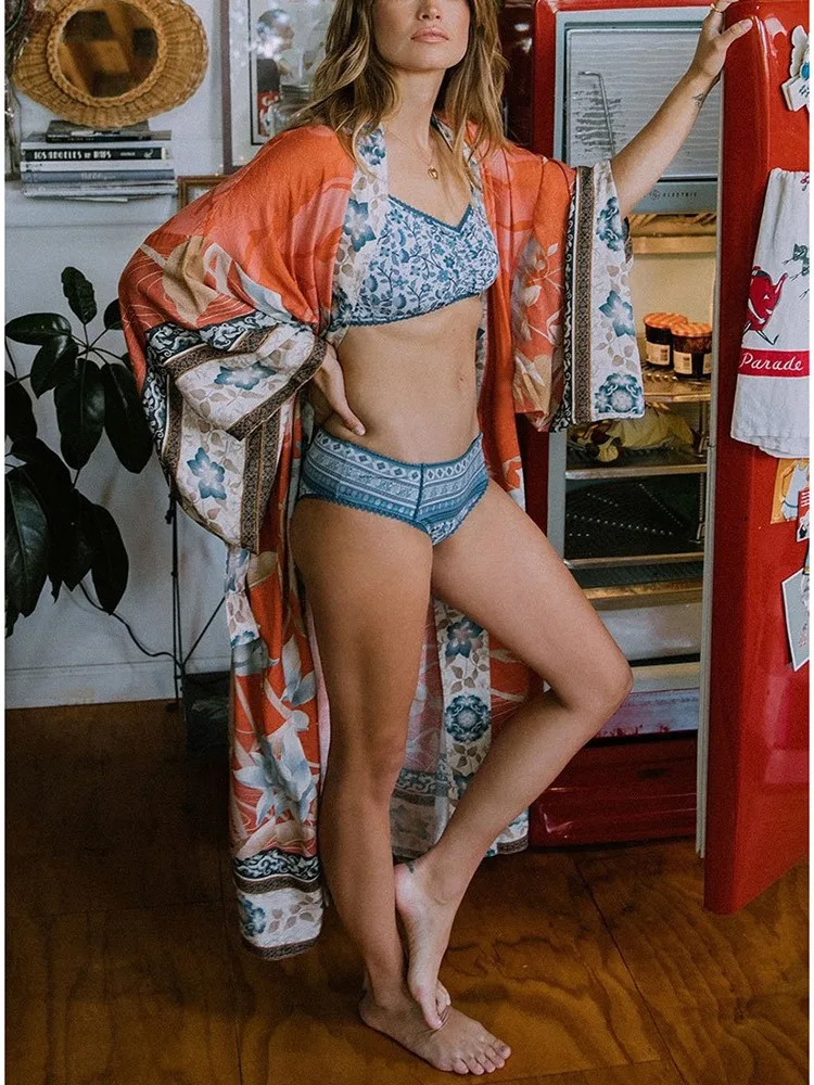 

Кардиган-кимоно из искусственного шелка с красной короной и цветком журавля, солнцезащитная рубашка, халат бикини и пляжное покрытие LD800209