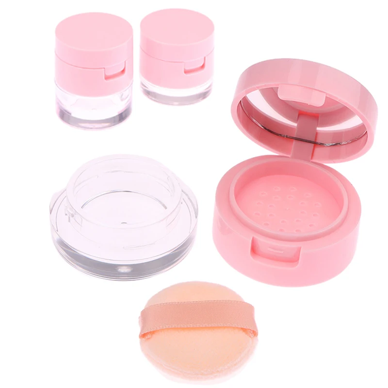 Portable Plastic Powder Box Empty Loose Powder Container With Sieve Mirror Cosmetic Sifter Loose Jar Travel
