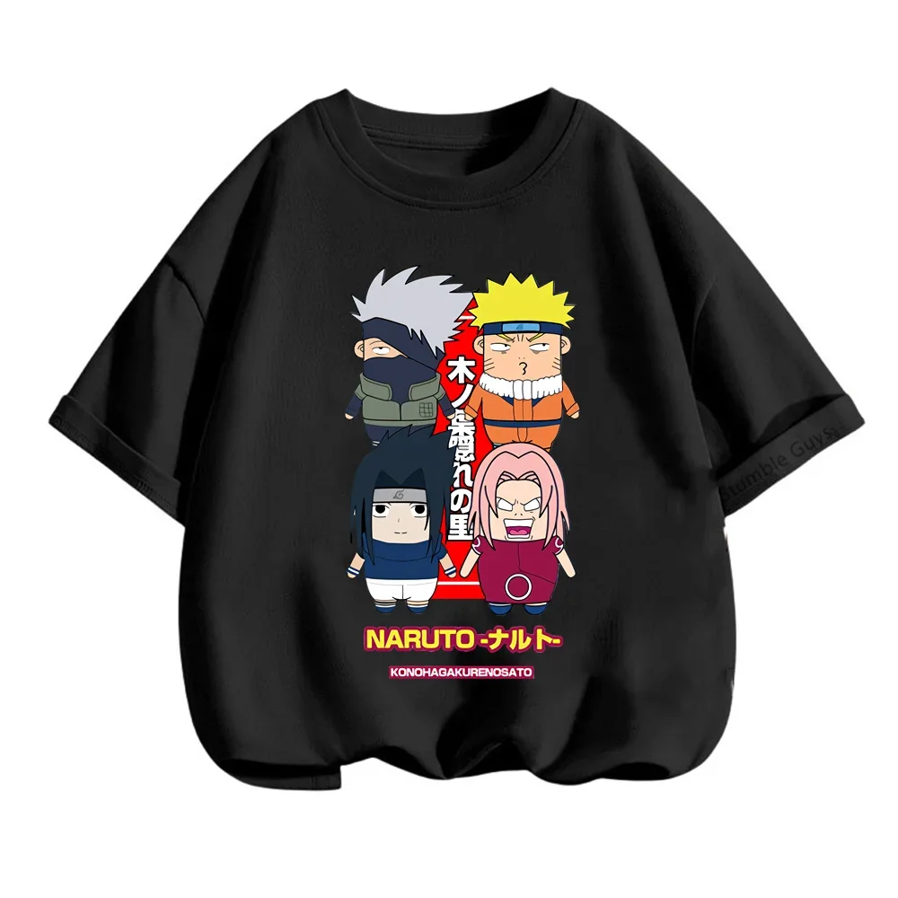 

Narutos 2024 New Japanese Anime Printed Round Neck Short Sleeve T-shirt Boys and Girls Summer Loose All-matching Children's Top