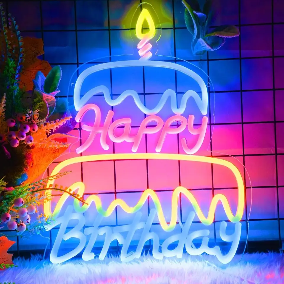 

Неоновая вывеска с надписью «С Днем Рождения» для декора стен, светодиодная неоновая вывеска с питанием от USB, идеально подходит для украшения дома, детской комнаты, вечеринок, для всех возрастов.
