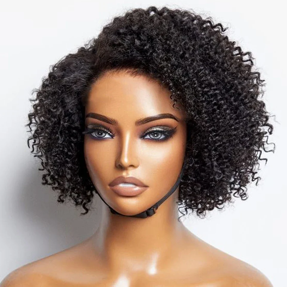 Short Bob Lace Wig Afro Kinky Curly Brazilian Deep Curly Human Hair Wig With Baby Hair Pixie Water Wave Bob Wig For Black Women