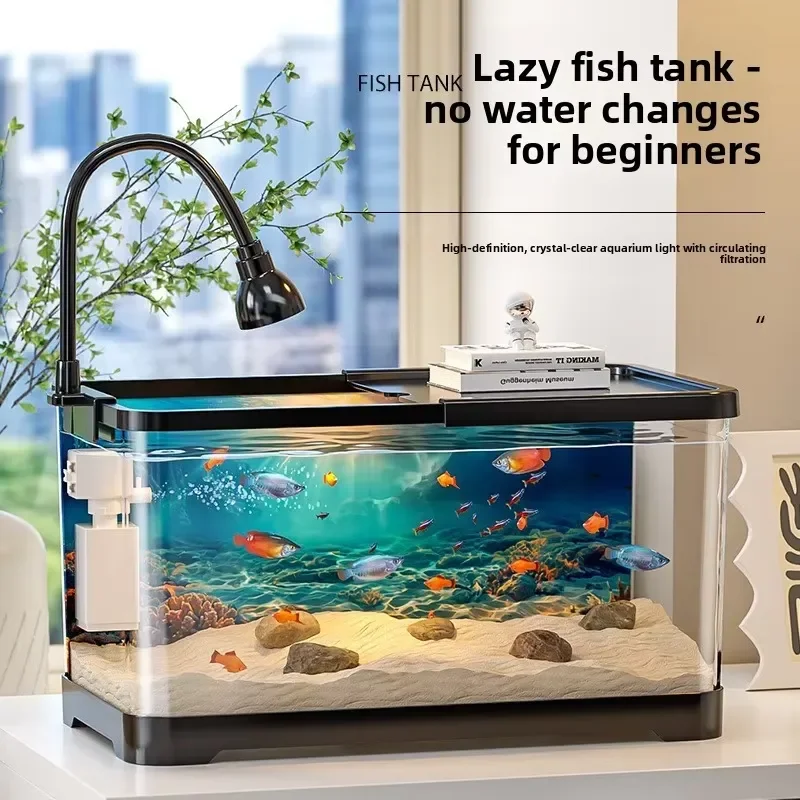 

Plastic Fish Tank Landscape Ecological Aquarium Acrylic Transparent Goldfish Tank for Household Lazy Desktop Small Tank