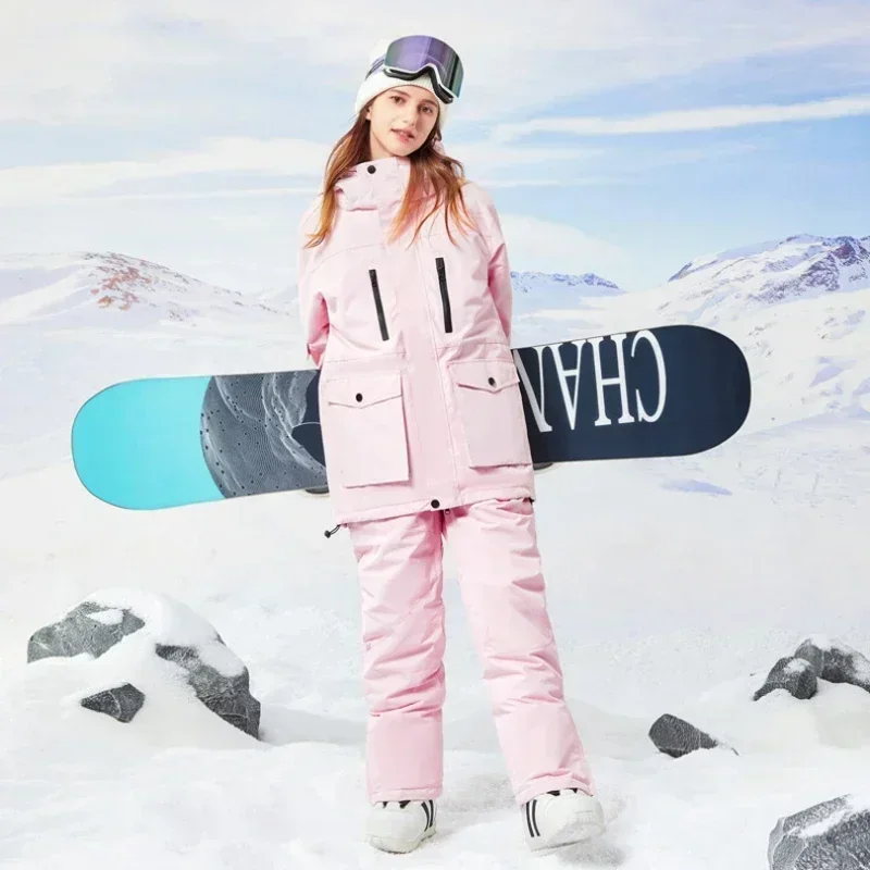 Women Men Skiing Suites 2025 New Snowboard Jacket Pant Snow Set Outdoor Sport Winter Ski Clothing Waterproof Ski Hoodie Overalls