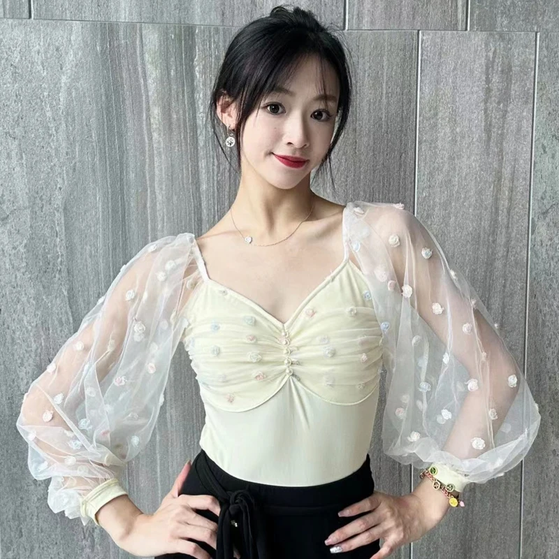 بدلة رقص لاتينية بأكمام واسعة للسيدات ملابس رقص عصرية للبالغين ملابس رومبا لقاعة الرقص SL14502